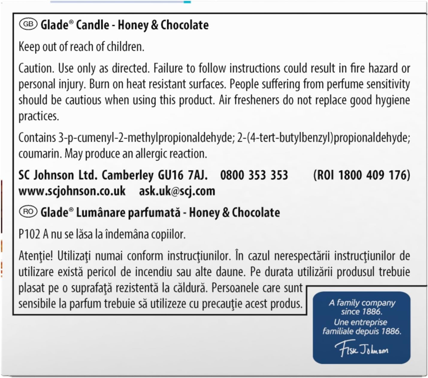 Glade Honey and Chocolate Candle 120 g