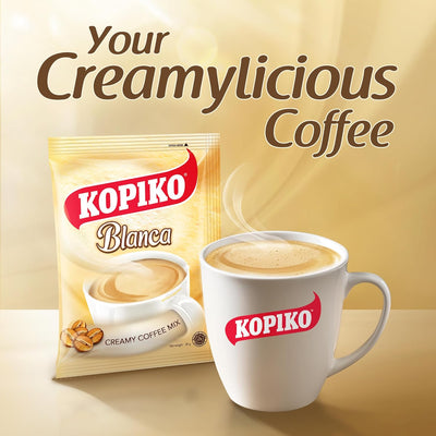 Kopiko Blanca Instant Coffee Mix – Your Delicious Creamy Instant Coffee with Tempting Aroma (0.7 OZ/20gr x 10 Coffee Sticks)