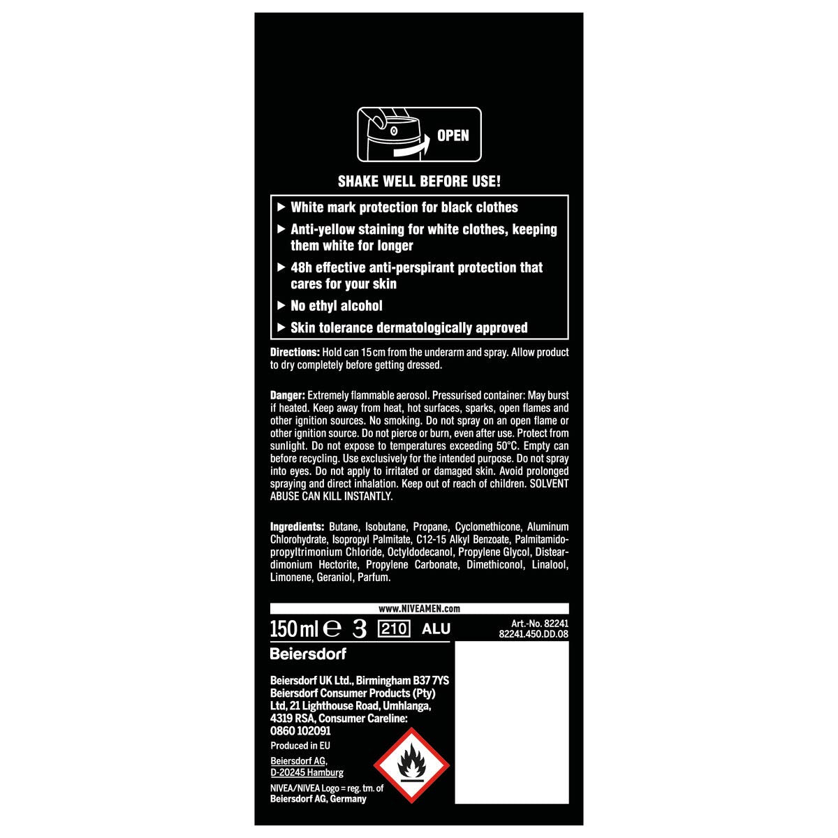 Nivea 150ml For Men Invisible For Black And White Power 48h Anti-perspirant Deodorant