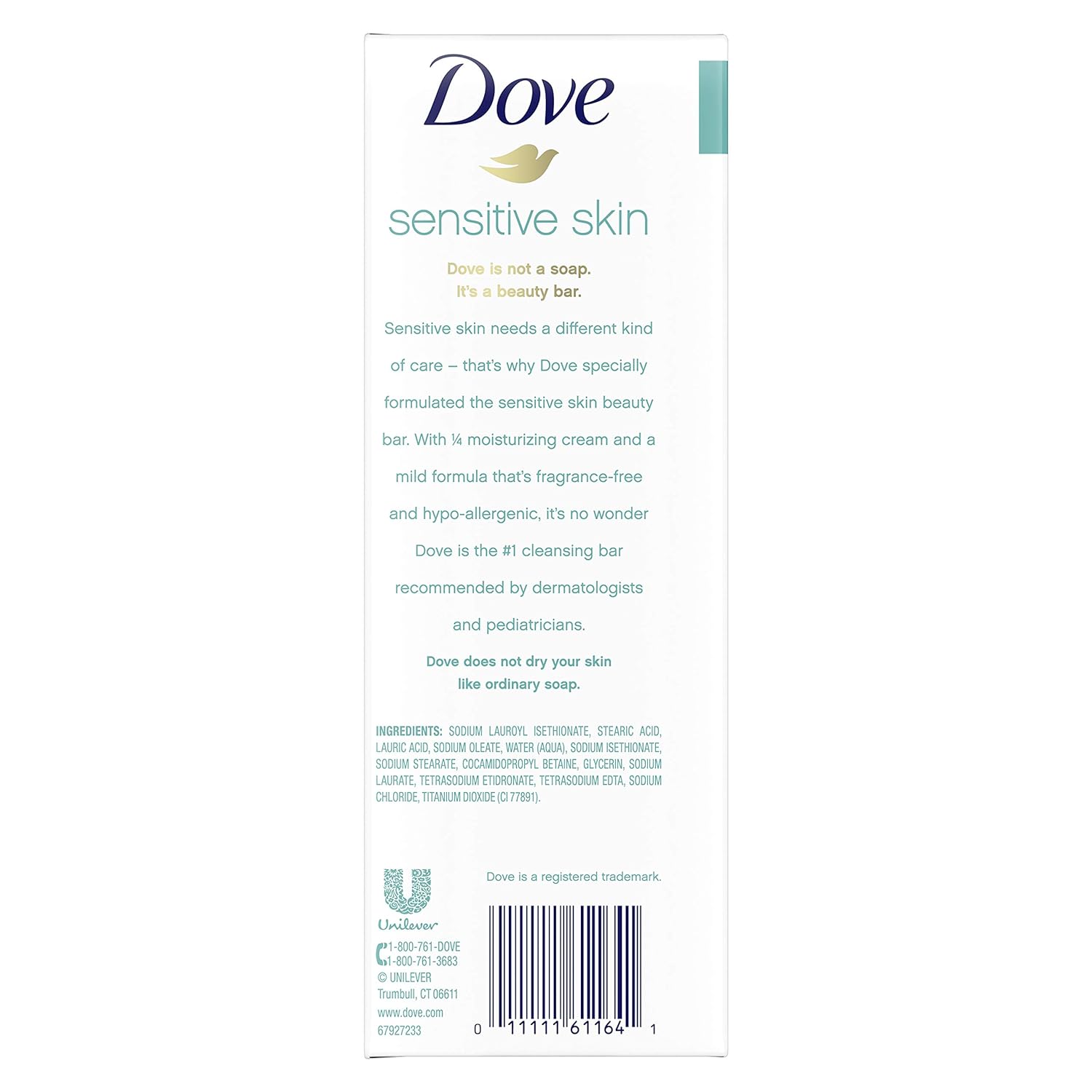 Dove Beauty Bar Gently Cleanses and Nourishes Sensitive Skin Effectively Washes Away Bacteria While Nourishing Your Skin, 3.75 oz, 6 Bars