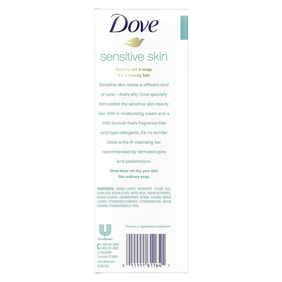 Dove Beauty Bar Gently Cleanses and Nourishes Sensitive Skin Effectively Washes Away Bacteria While Nourishing Your Skin, 3.75 oz, 6 Bars