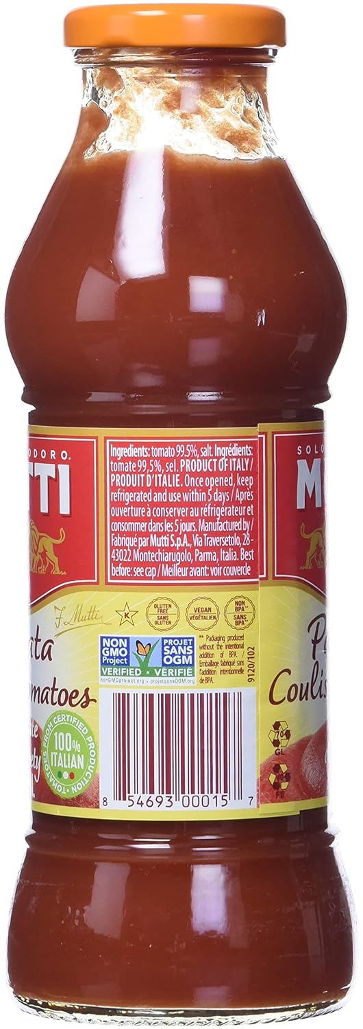 Mutti Tomato Puree (Passata), 14 oz. | 1 Pack | Italy’s #1 Brand of Tomatoes | Fresh Taste for Cooking | Canned Tomatoes | Vegan Friendly & Gluten Free | No Additives or Preservatives