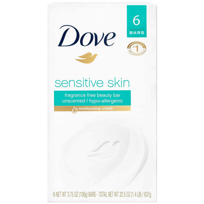 Dove Beauty Bar Gently Cleanses and Nourishes Sensitive Skin Effectively Washes Away Bacteria While Nourishing Your Skin, 3.75 oz, 6 Bars