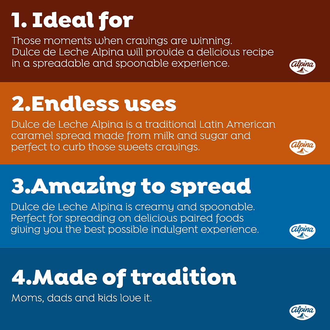 Dulce de Leche by Alpina | Arequipe Alpina | Indulgent Caramel Sauce | Pairs with Cakes, Apples, or Over Ice Cream – Great for Alfajores, Obleas or in your favorite toast or Pancake – 1 Pack x 17.6 oz