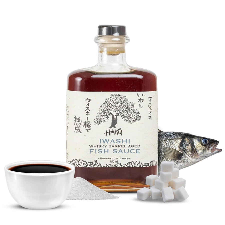 HAKU Iwashi Whiskey Barrel Aged Fish Sauce (750 ml) - Authentic Japanese Umami Anchovy Seasoning Sauce - Refined Traditional Gourmet Dip Sauce, Condiment, Marinade for Meat, Salad, Stir Fry & Soup
