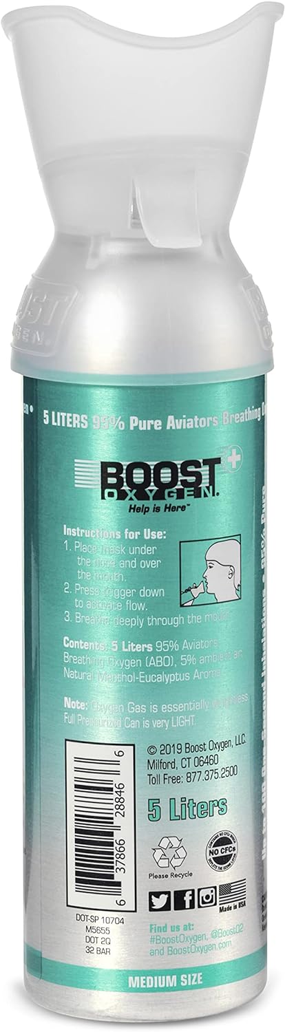 Boost Oxygen Medium Menthol-Eucalyptus 5 Liter Canister | All-Natural Respiratory Support for Aerobic Recovery, Altitude, Performance and Health (1 Pack)