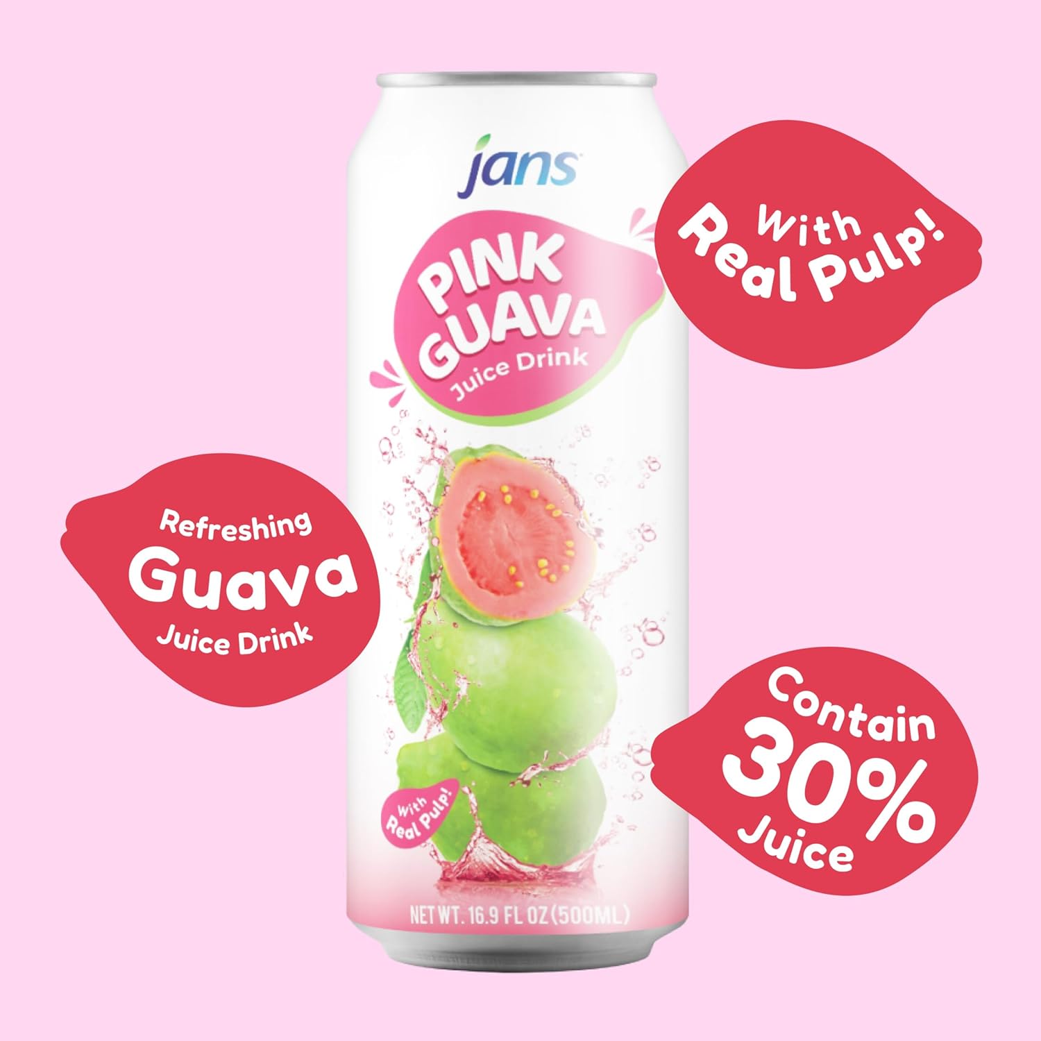 Jans 30% Pink Guava Juice Drink with Pulp 16.9 oz (Pack of 1)