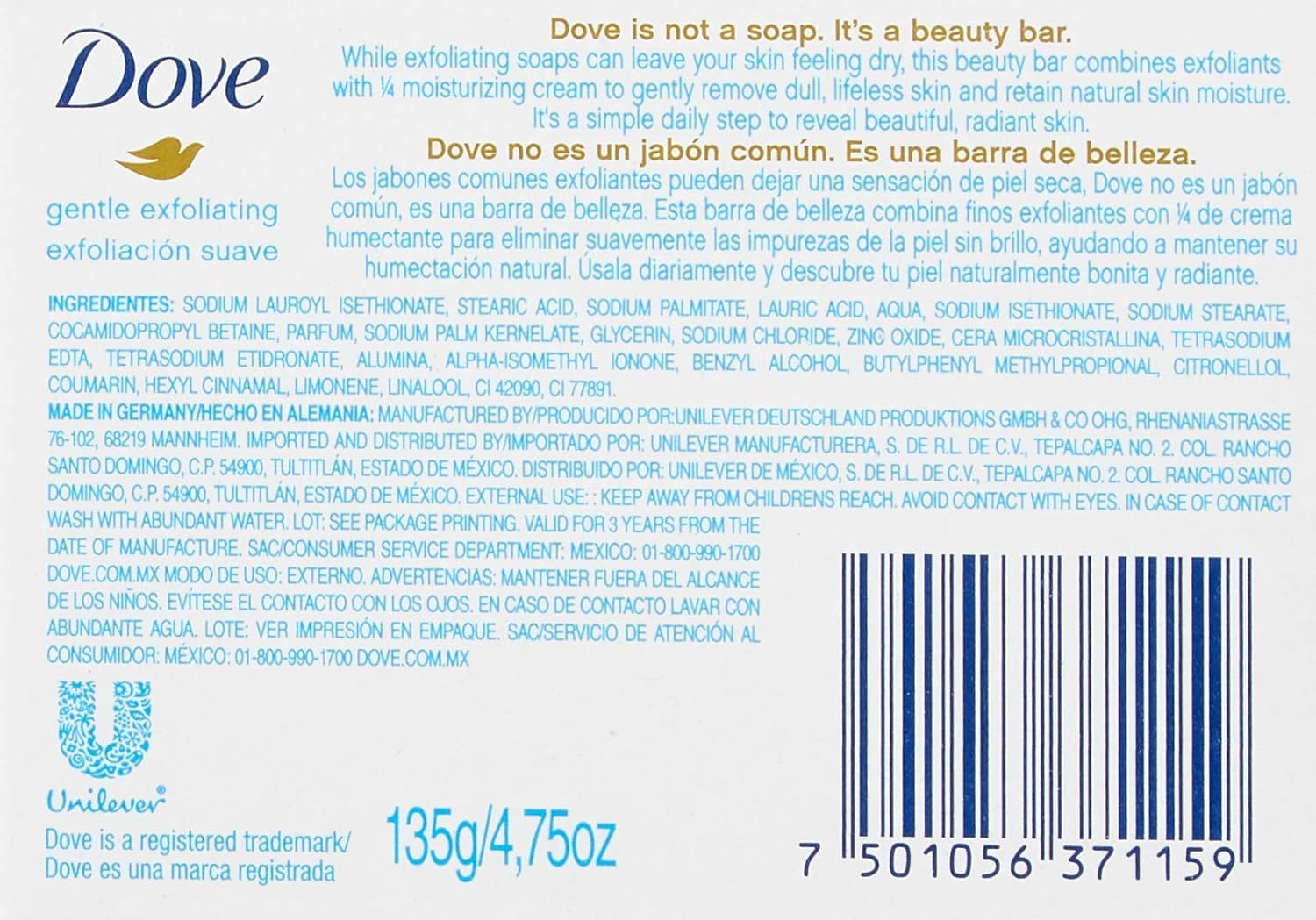 Dove Soap Bar 135G Gentle Exfoliating 8-Pack