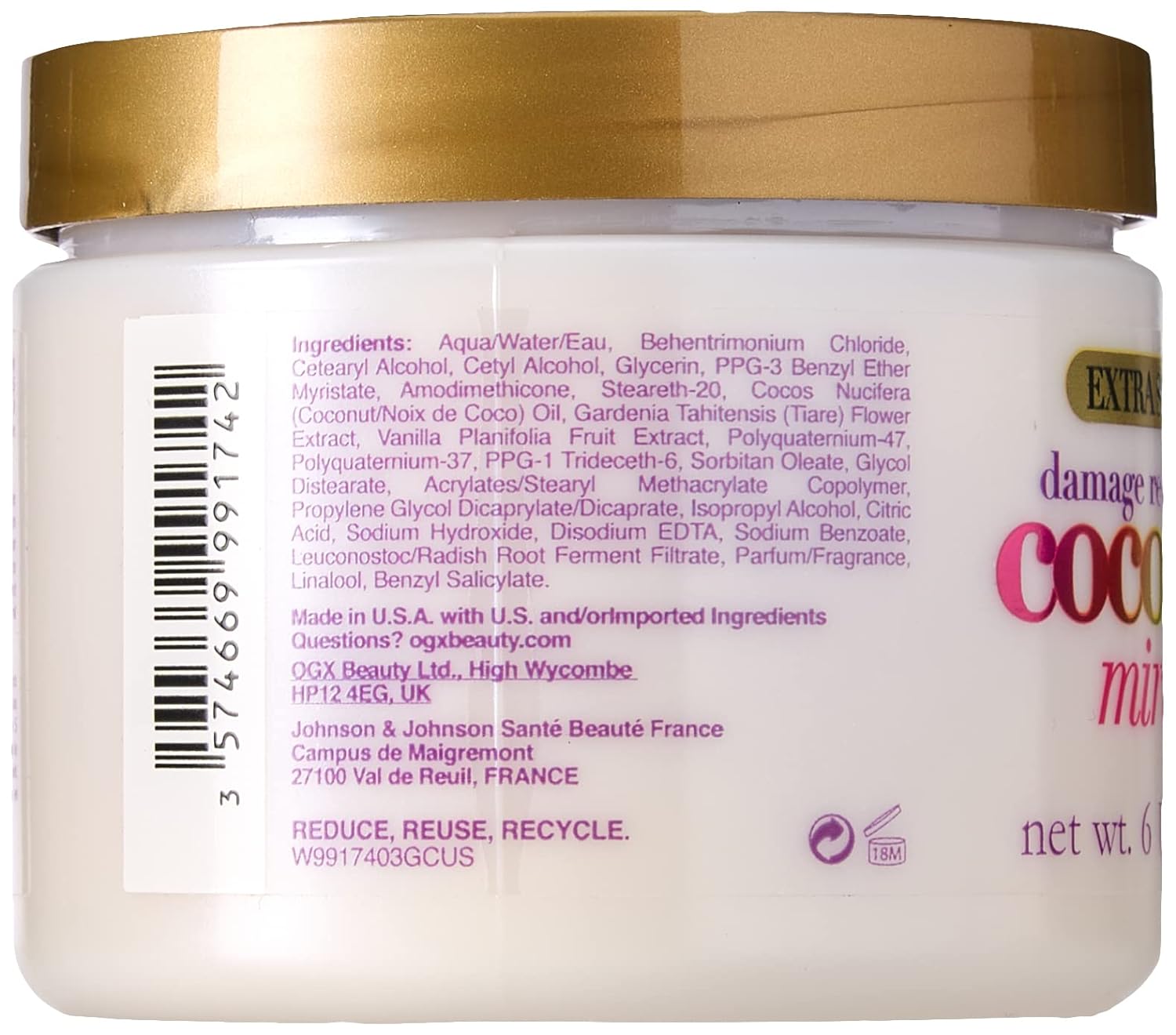 OGX Coconut Miracle Oil Hair Mask for Damaged Hair, Extra Strength, 168 g