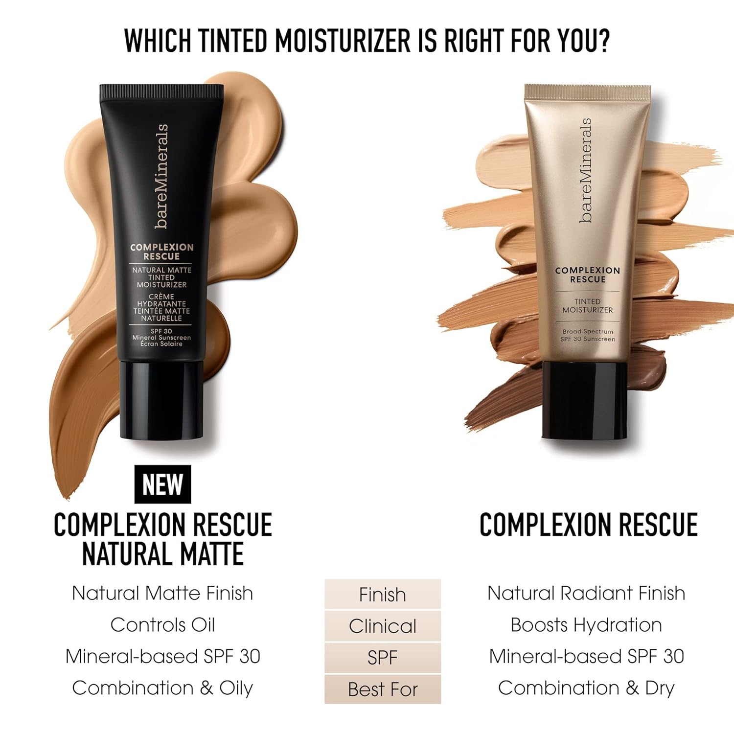 bareMinerals Complexion Rescue Tinted Moisturizer for Face with SPF 30 + Hyaluronic Acid, Hydrating Tinted Mineral Sunscreen for Face, Skin Tint, Vegan
