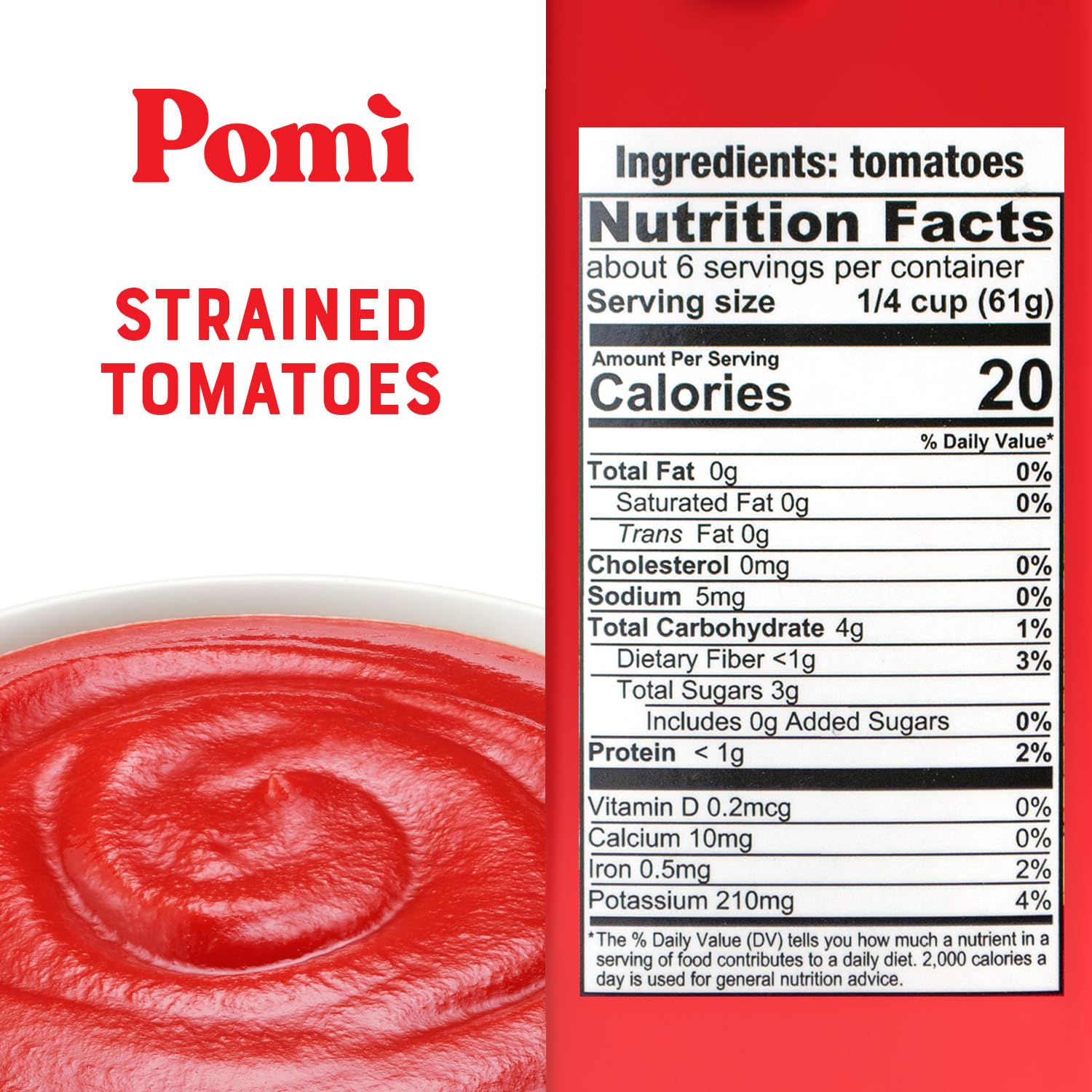Pomì Strained Tomatoes - Creamy, Velvety Italian Tomato Puree with a Touch of Salt, No Additives or Preservatives - Pureed Tomatoes Made from 100% Fresh Italian Tomatoes - 13.8oz