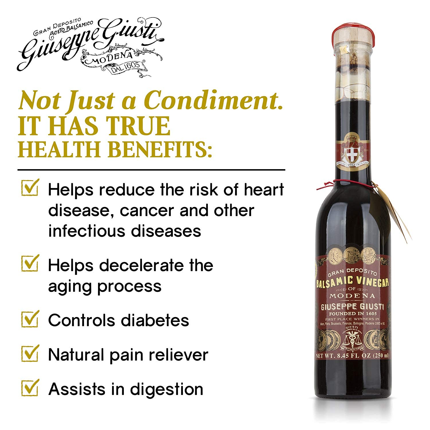 Giuseppe Giusti Riccardo Balsamic Vinegar, Product of Italy - Aged 12 Years - Simfonia Without Pourer, IGP Certified 8.45fl.oz / 250ml