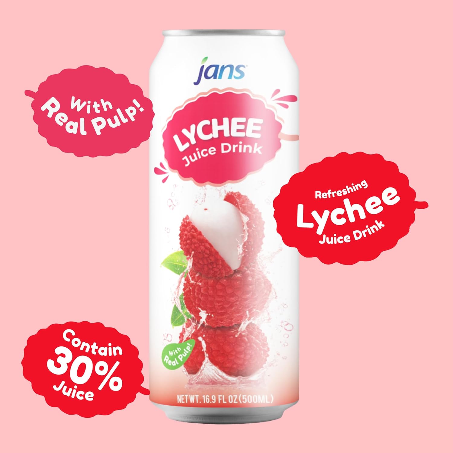 Jans 30% Lychee Juice Drink With Pulp 16.9 oz (Pack of 1)