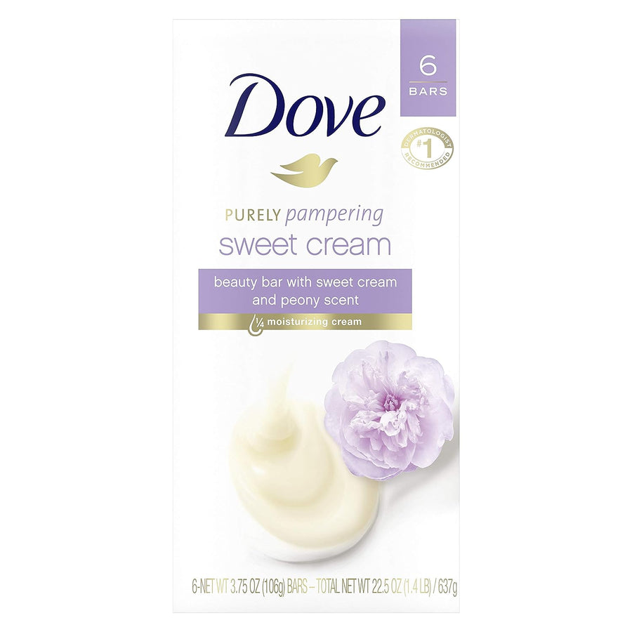 Dove Purely Pampering Beauty Bar for Softer Skin Sweet Cream & Peony More Moisturizing Than Bar Soap 3.75 oz 6 Bars