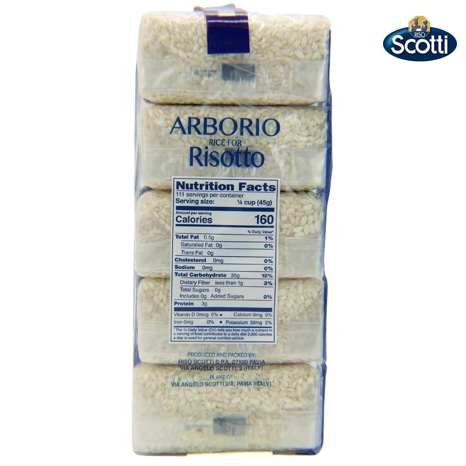 Arborio Rice for Risotto, 11 lbs (5x1 kg) Product of Italy, Chef Selection, Gluten Free, Non-GMO, Vacuumed Packed, Riso Scotti