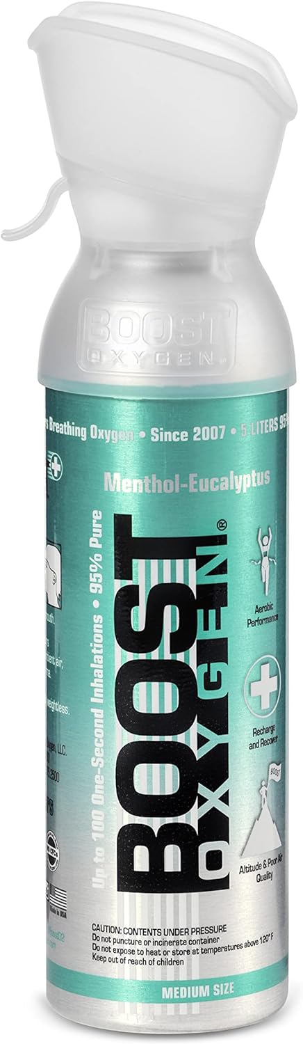Boost Oxygen Medium Menthol-Eucalyptus 5 Liter Canister | All-Natural Respiratory Support for Aerobic Recovery, Altitude, Performance and Health (1 Pack)