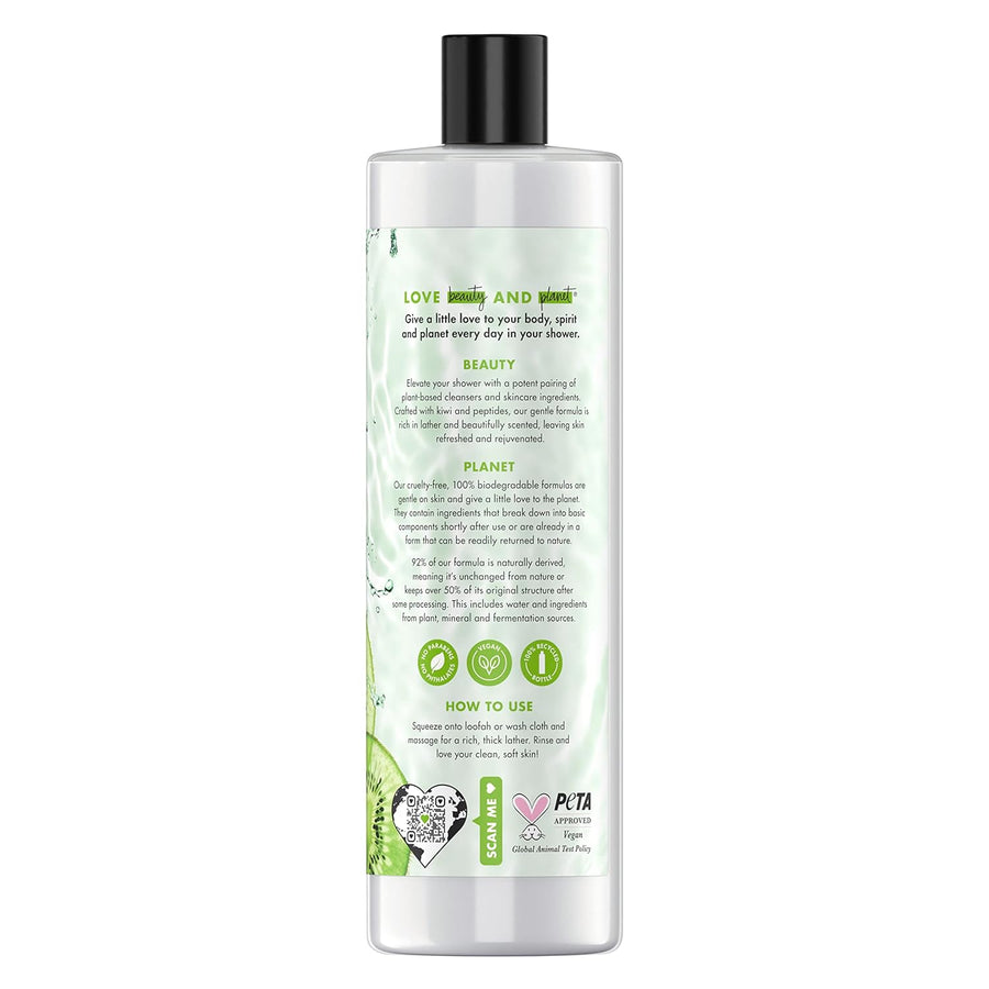 Love Beauty And Planet Plant-Based Body Wash Refresh and Rejuvenate Skin Kiwi and Peptides Made with Plant-Based Cleansers and Skin Care Ingredients, 100% Biodegradable 20 fl oz