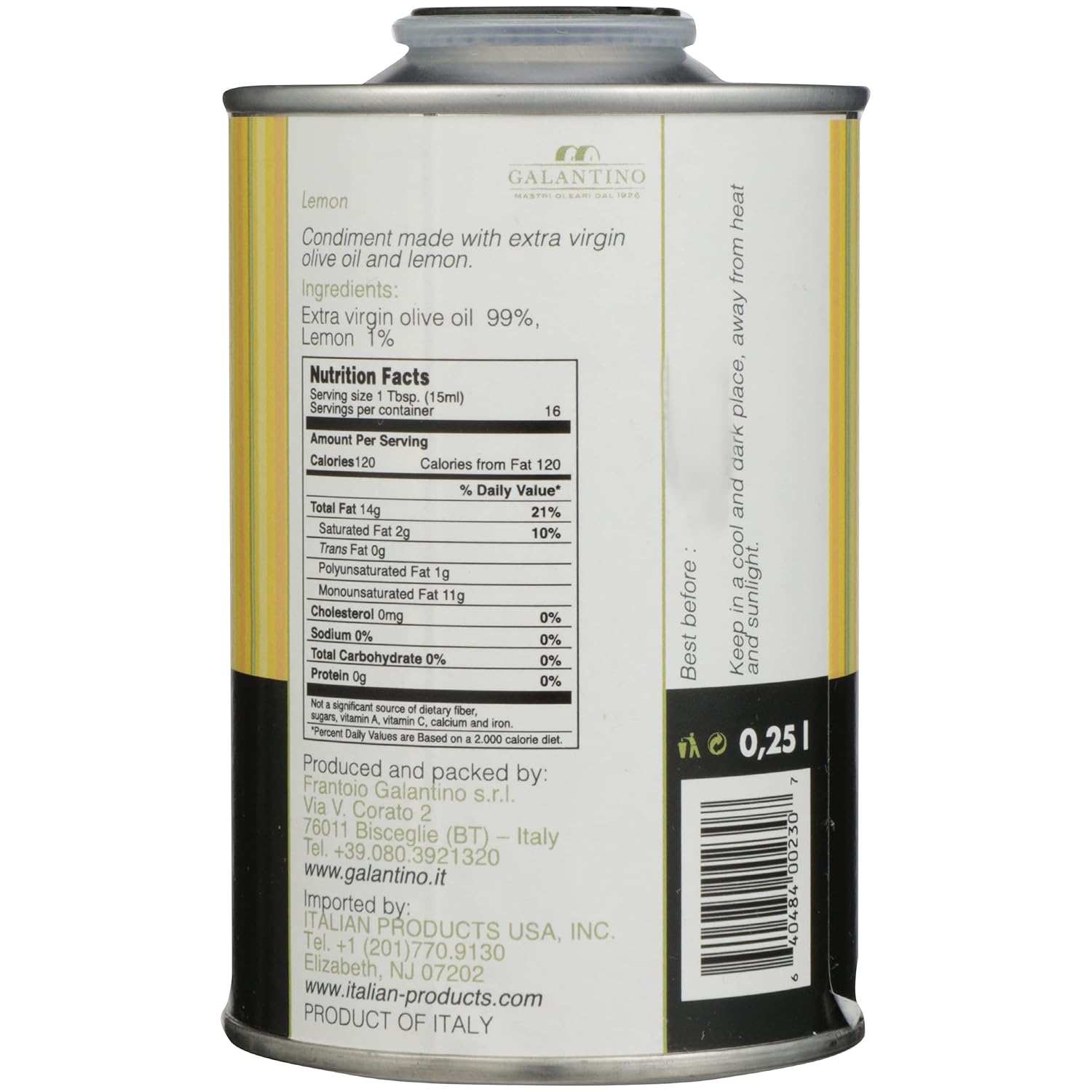 GALANTINO Lemon Extra Virgin Olive Oil, 8.45 FZ
