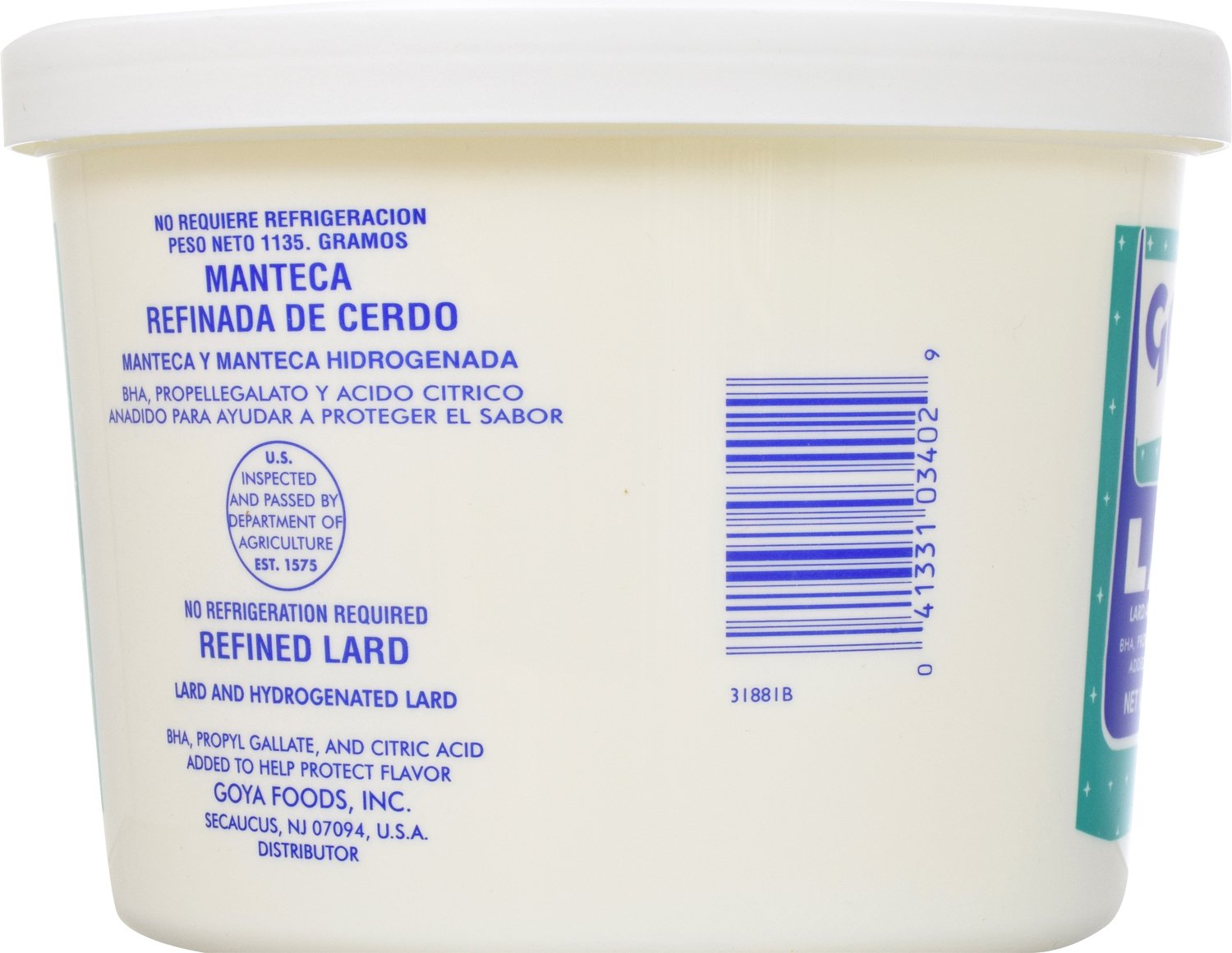 Goya Manteca Refined Lard, 2.5 Pound