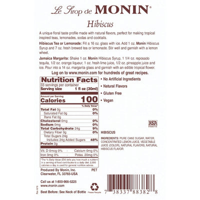 Monin - Hibiscus Syrup, Unique Floral Flavor, Great for Cocktails, Teas, & Lemonades, Gluten-Free, Non-GMO (1 Liter)