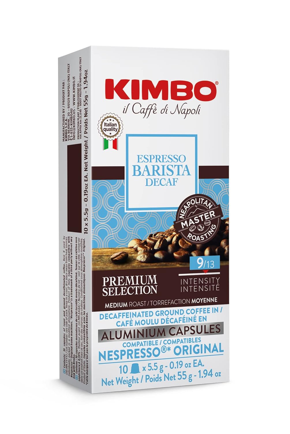 Kimbo 10 Count Espresso Decaf Capsules in Aluminium - Smooth & Rich Italian Roast for Nespresso