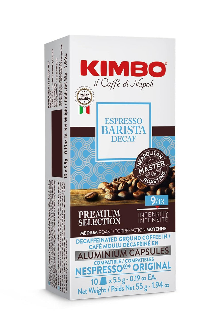 Kimbo 10 Count Espresso Decaf Capsules in Aluminium - Smooth & Rich Italian Roast for Nespresso