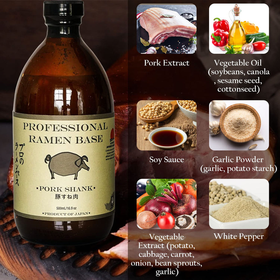 Tsuki Pork Shank Professional Ramen Base (500 ml) - Authentic Japanese Ramen Base for Instant Noodles, Soup & Broth - Gourmet Umami Seasoning with Pork Extracts, Soy Sauce & Spices for Asian Recipes