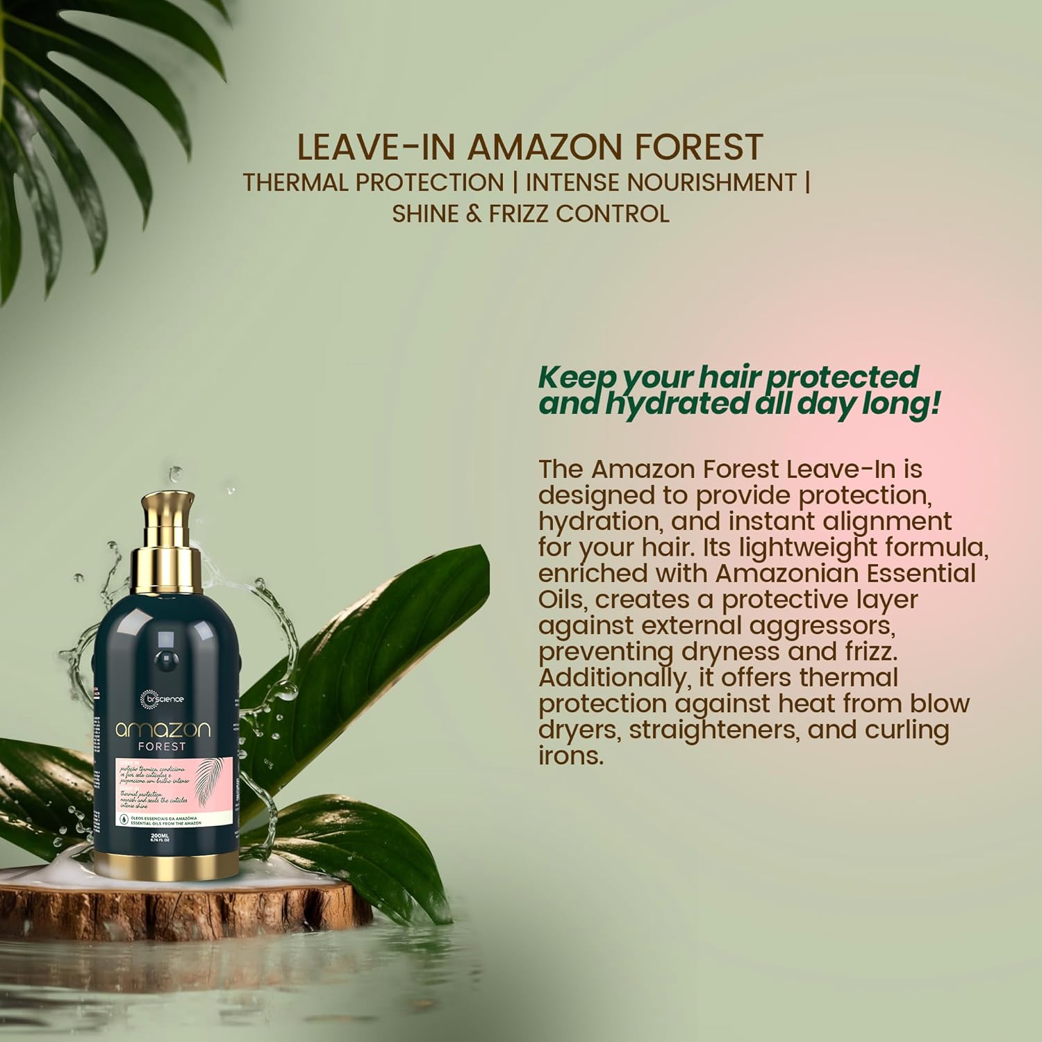 Brscience Amazon Forest Hair Protectant Spray From Heat, Protector de Calor para el Cabello, Leave-In with Coconut, Pracaxi & Buriti Oils, Anti-Frizz Organic Heat Protectant Spray | 6.76 Fl Oz