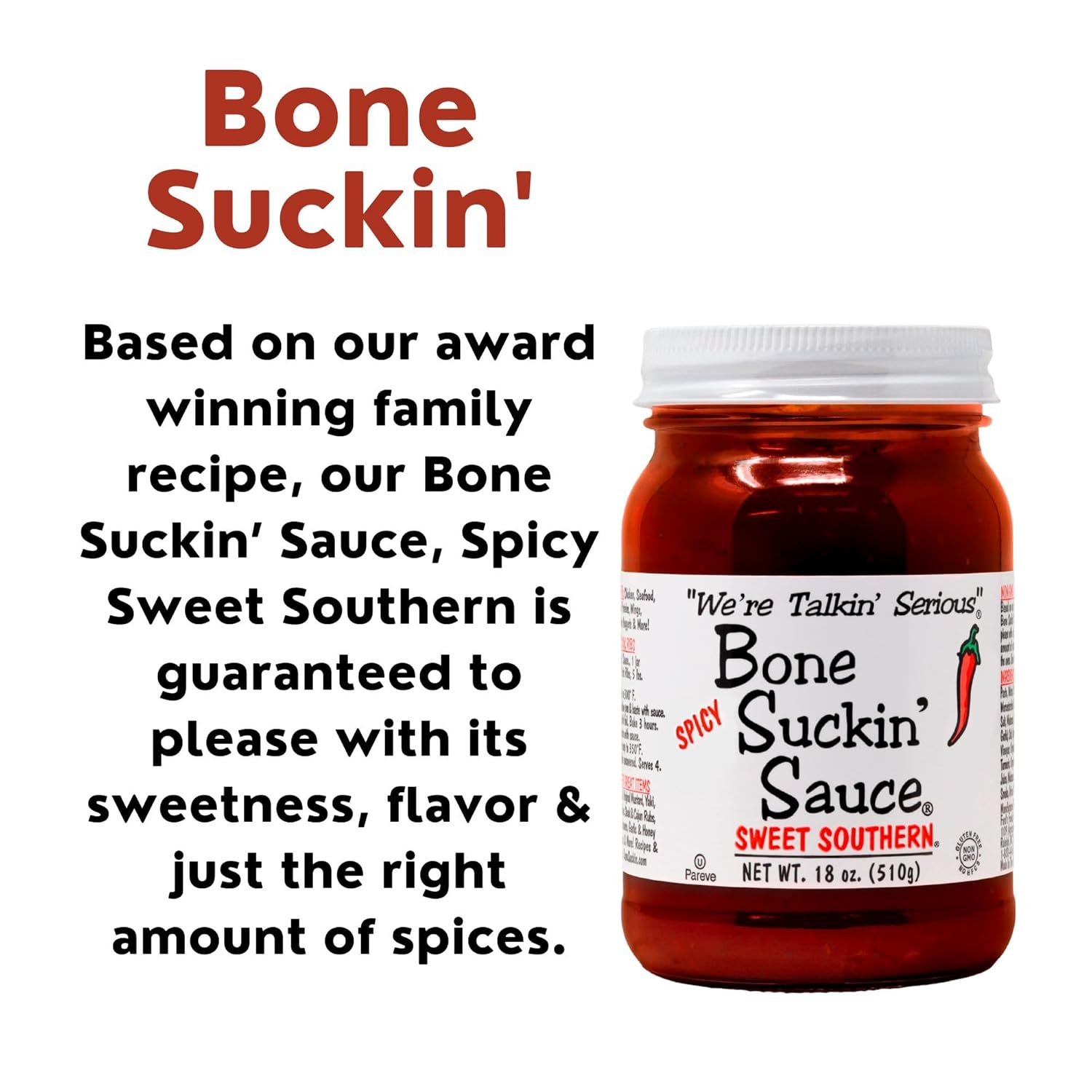 Bone Suckin' Sauce Sweet Southern Spicy BBQ Sauce- Gluten-Free, Non-GMO, Kosher, Spicy Barbecue Sauce Sweetened with Cane Sugar & Molasses (Spicy Sweet Southern)