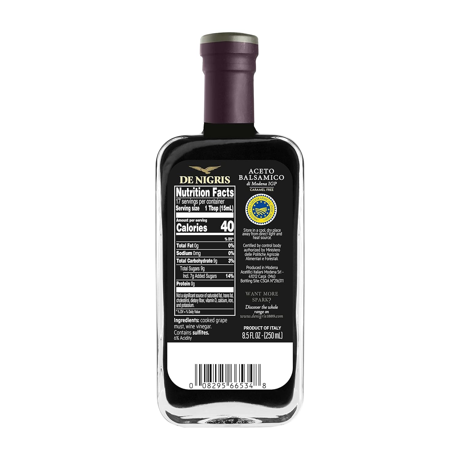 De Nigris Balsamic Vinegar Of Modena Excellence Line - Platinum Eagle (65% Grape Must) 8,5 Oz (250ml) | Balsamic Vinegar From Modena Italy, Sublime And Full-bodied Taste | Balsamic Vinegar Aged