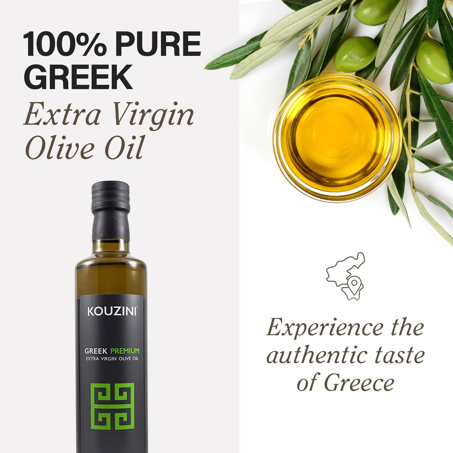 Kouzini Greek Premium Extra Virgin Olive Oil, Cold Pressed, Single Origin, Rich Flavor & Aroma, 500ml