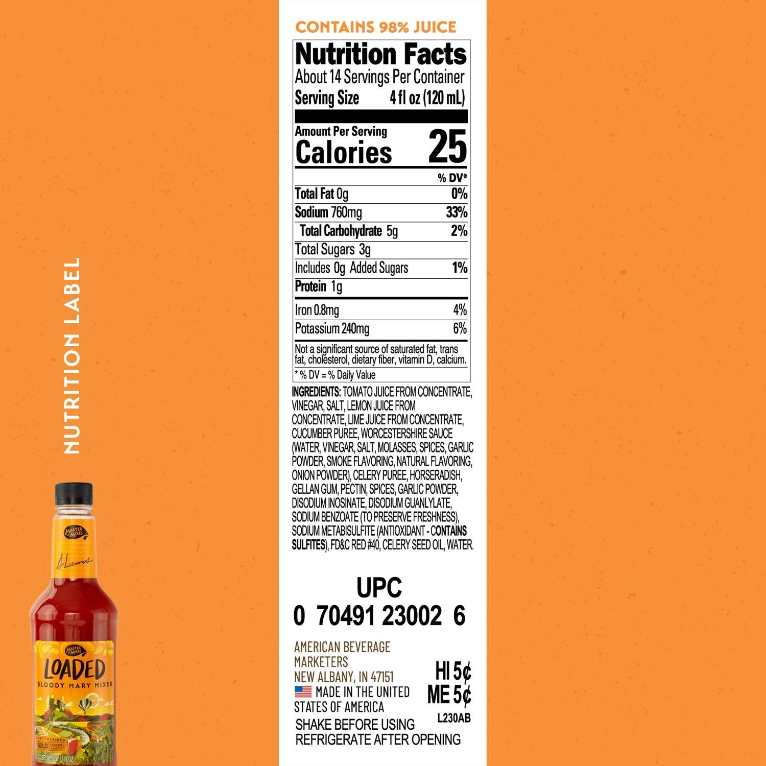 Master of Mixes Loaded Bloody Mary Drink Mix, Ready To Use, 1.75 Liter Bottle (59.2 Fl Oz), Individually Boxed