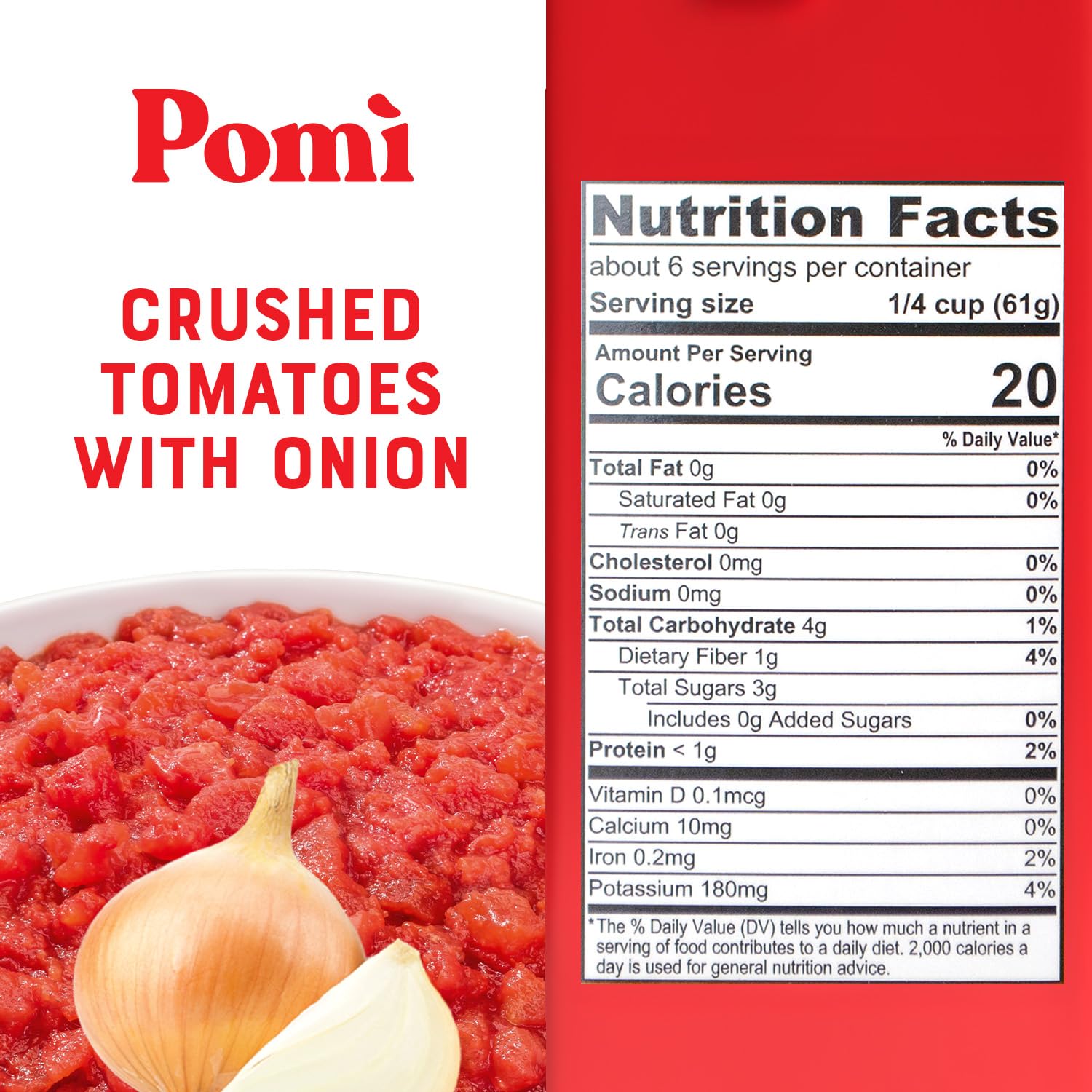 Pomì Crushed Tomatoes with Onion - Creamy, Velvety Italian Tomato Sauce No Salt Added, No Additives or Preservatives Tomato Crushed - Made from 100% Fresh Italian Tomatoes - 13.8oz