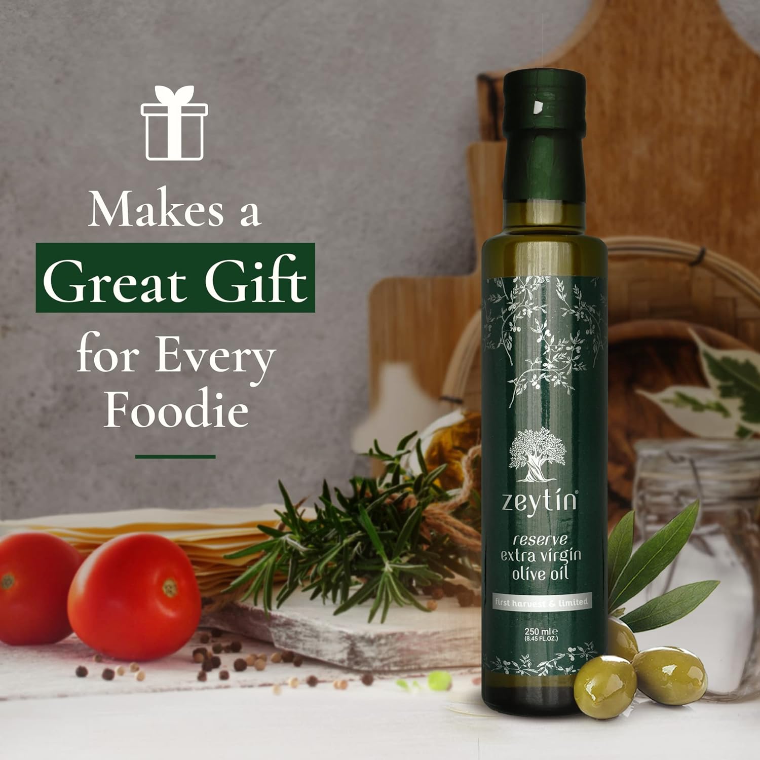 Zeytin - Olive Oil Reserve Extra Virgin - Early & Fresh 2022-2023 Harvest - Awarded Brand - Single Estate, 40x More Polyphenol - Cold Pressed Glass Bottle - Vegan, Keto, Robust & Intense - 8.5fl oz