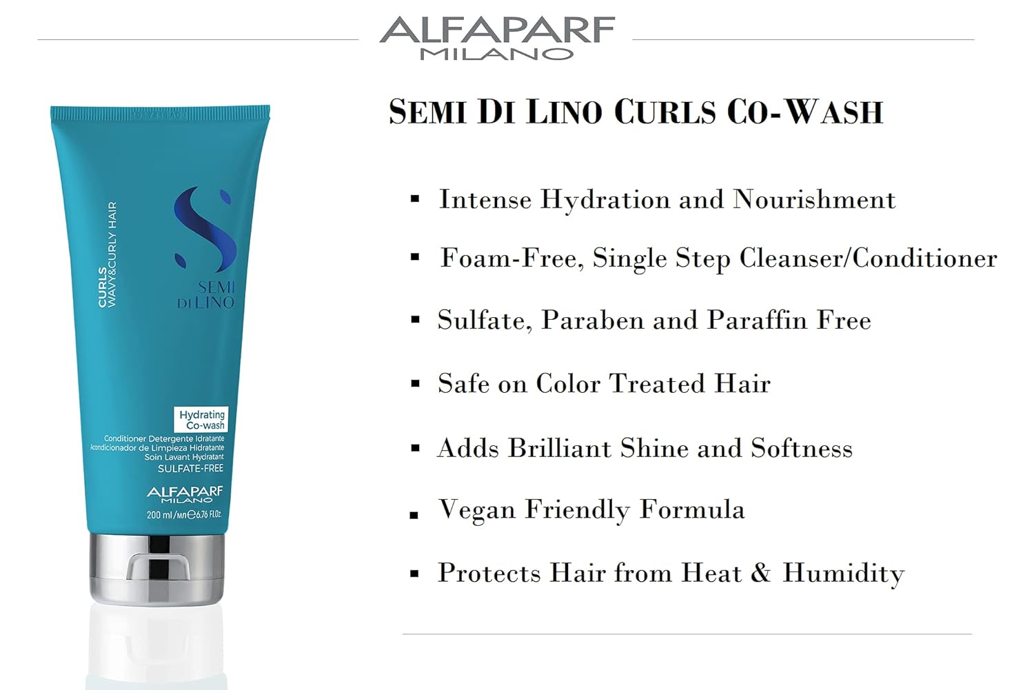Alfaparf Milano Semi Di Lino Curls Hydrating Sulfate Free Co-Wash for Wavy and Curly Hair - Hydrates and Nourishes - Reduces Frizz - Protects Against Humidity - Vegan-Friendly Formula