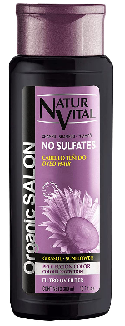 Natur Vital Organic Salon Color Protection Shampoo for Dyed Hair with Sunflower-UV Filter-No Sulfates- 300ml/10.1 fl.oz