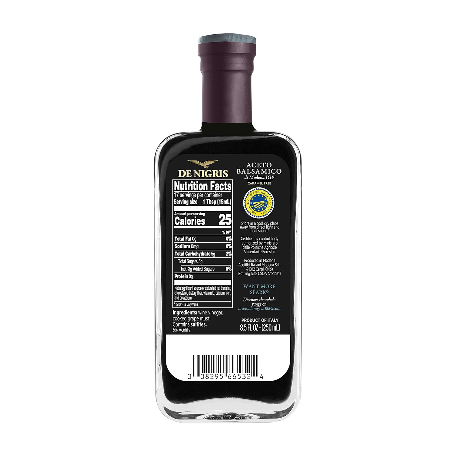De Nigris Balsamic Vinegar Of Modena Excellence Line - Silver Eagle (45% Grape Must) 8,5 Oz (250ml) | Balsamic Vinegar From Modena Italy, Strong And Velvety Taste | Balsamic Vinegar Aged