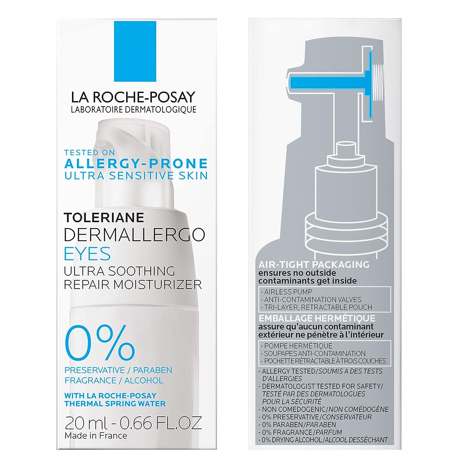 La Roche-Posay Toleriane Dermallergo Eye Cream Soothing Repair Moisturizer, Soothes and Comforts Sensitive Skin, Allergy Tested, Fragrance Free, Alcohol Free, Formerly Toleriane Ultra Eyes