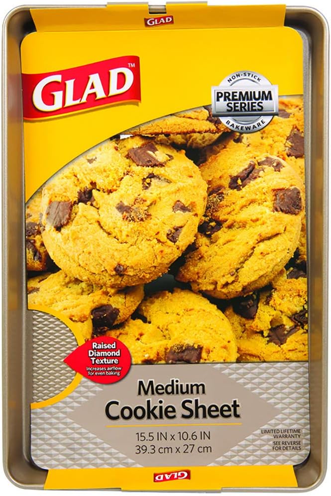 Glad Premium Nonstick Cookie Sheet - Heavy Duty Baking Pan with Raised Diamond Texture, Medium