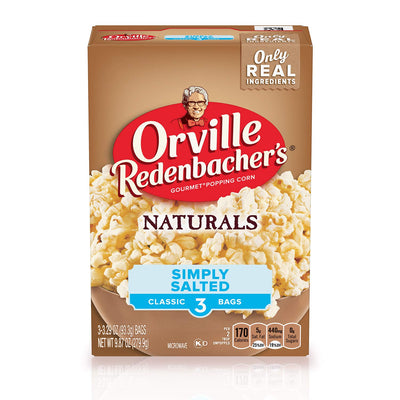 Orville Redenbacher’s Naturals Simply Salted Microwave Popcorn, Gluten Free, 3 Count Popcorn Bags