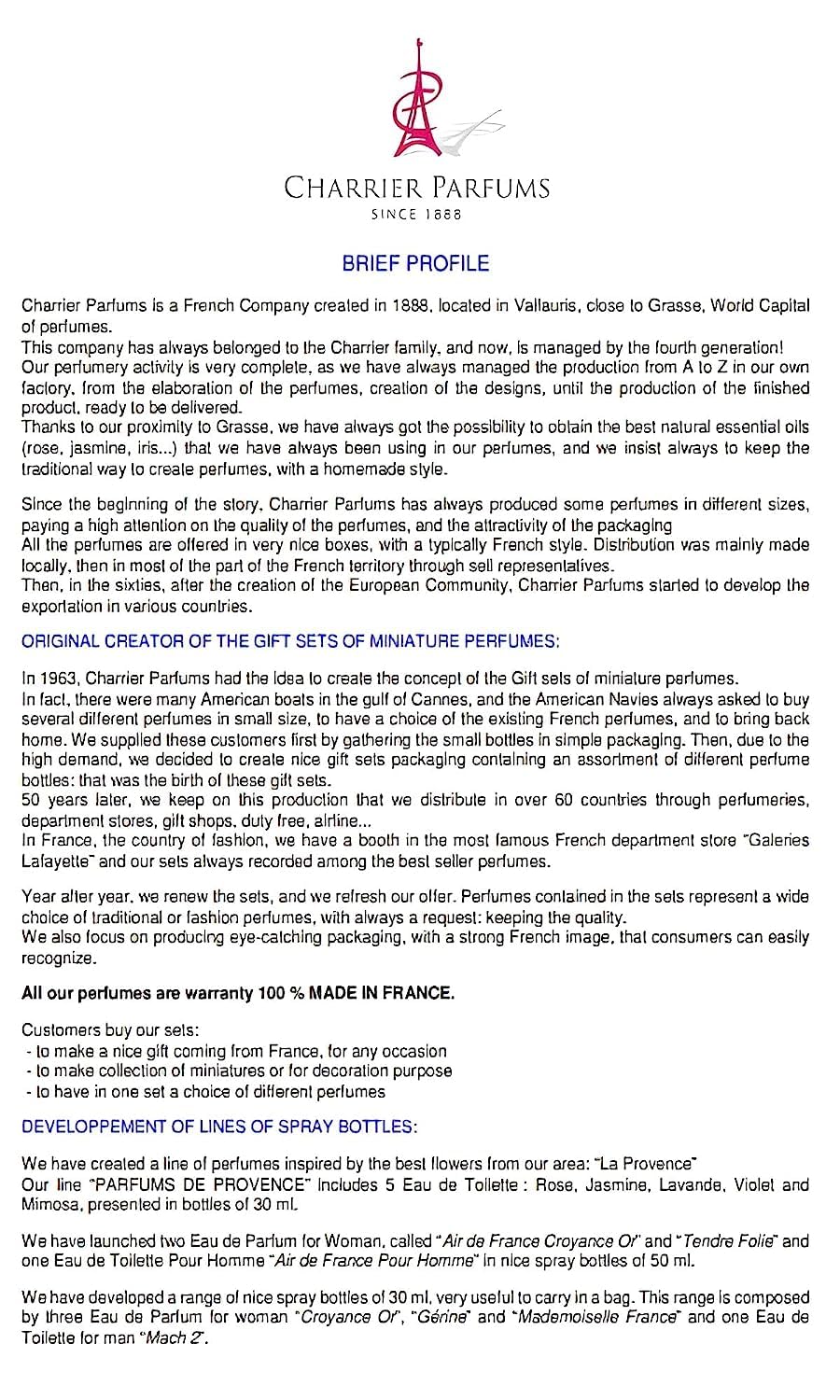 Eau de Parfum 'Croyance Or' Spray - 1.06 FL Oz 30 ml - Made in Provence, France