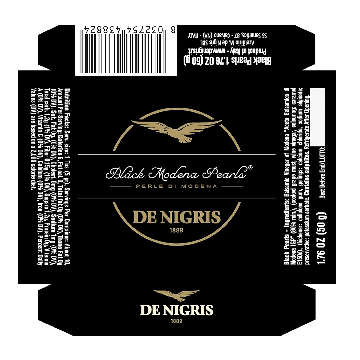 De Nigris Excellence Line - Black Modena Pearls 1,69 Oz (50gr) | with Balsamic Vinegar From Modena Italy With Incredible Flavors