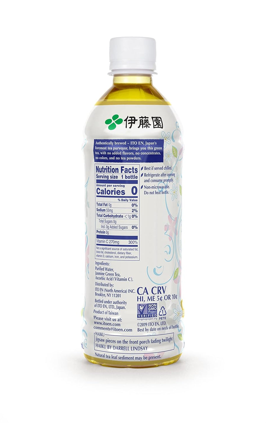 Ito En Jasmine Green Tea Unsweetened , 0 Calories , 16.9 Fluid Ounce