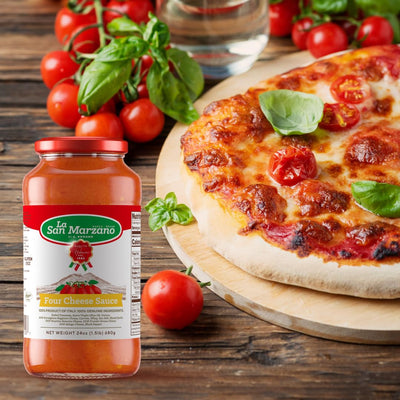 La San Marzano - Four Cheese Sauce - Pasta Sauce with 100% Italian Tomatoes Made in Italy - Peeled Tomatoes with Fresh and Natural Ingredients Gluten Free, Kosher 24 Ounce Jar