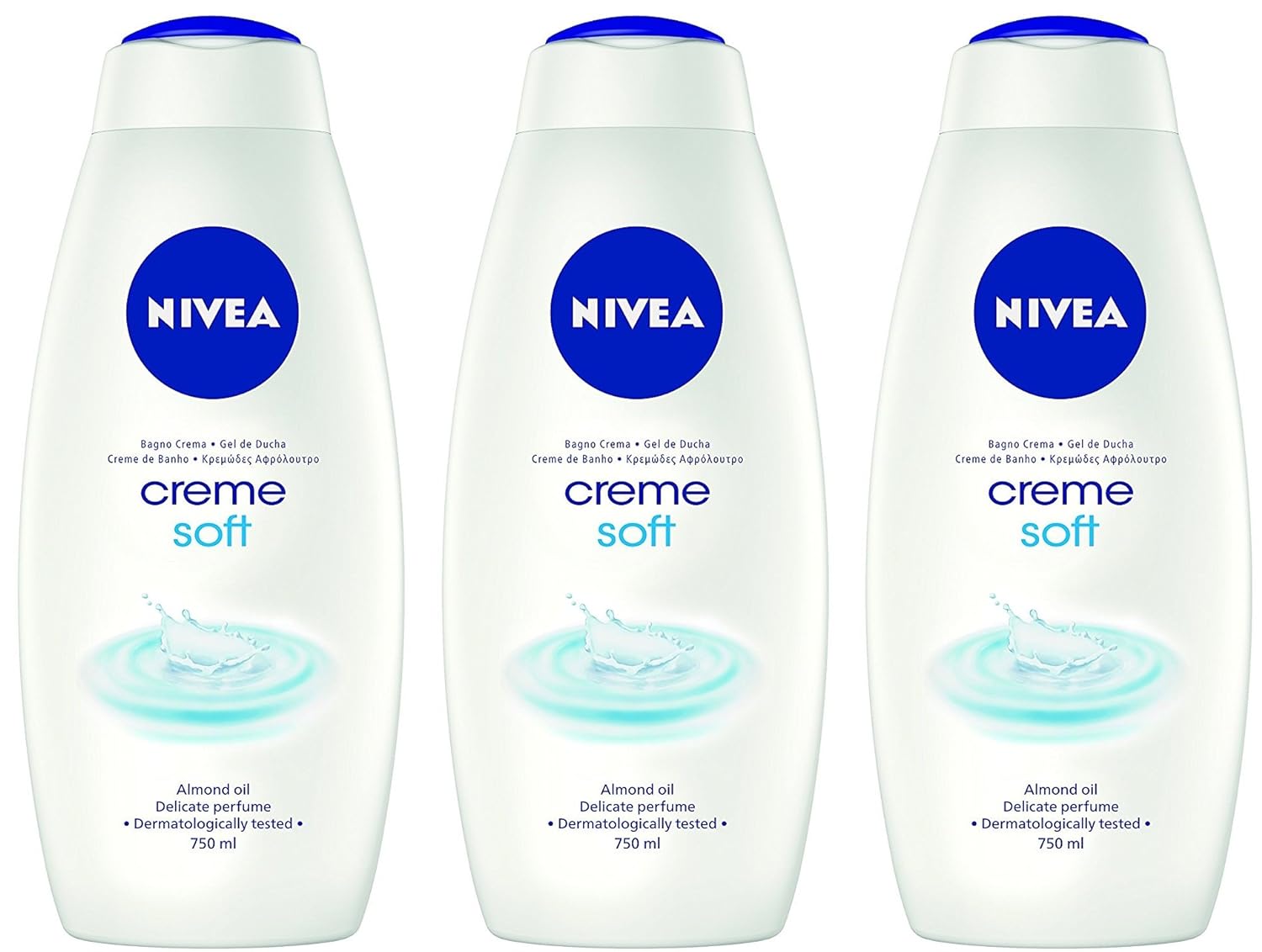 Nivea Body Wash - Creme Soft - With Almond Oil - Net Wt. 25.36 FL OZ (750 mL) Per Bottle - Pack of 3 Bottles