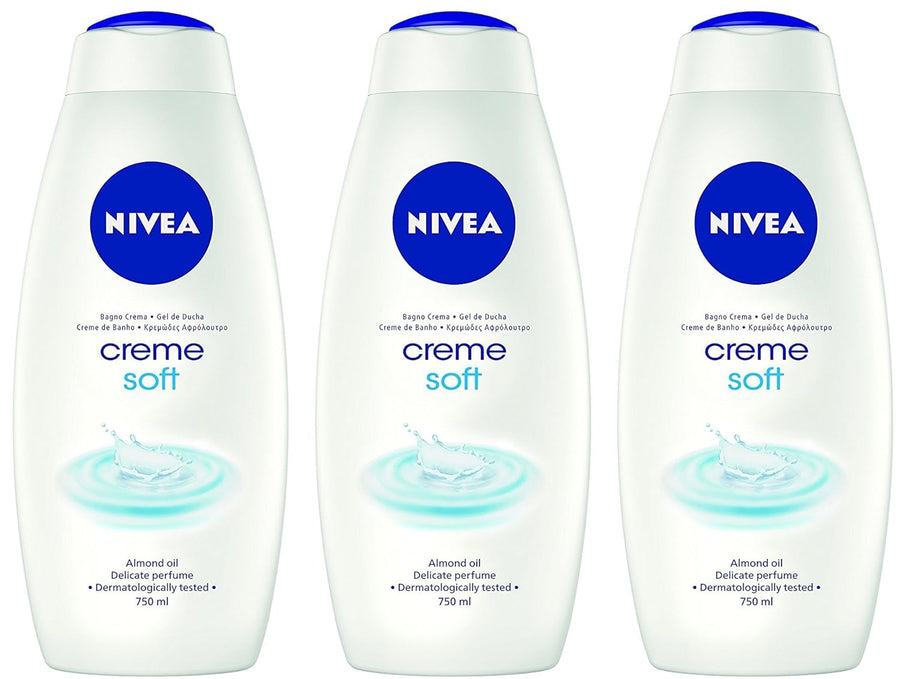 Nivea Body Wash - Creme Soft - With Almond Oil - Net Wt. 25.36 FL OZ (750 mL) Per Bottle - Pack of 3 Bottles