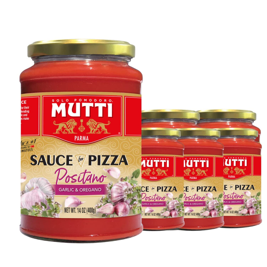 Mutti Positano Sauce for Pizza with Garlic & Oregano, 14 oz. | Italy’s #1 Brand of Tomatoes | Pack of 6 | Tomato Sauce for Pizza | Vegan Friendly & Gluten Free | No Additives or Preservatives
