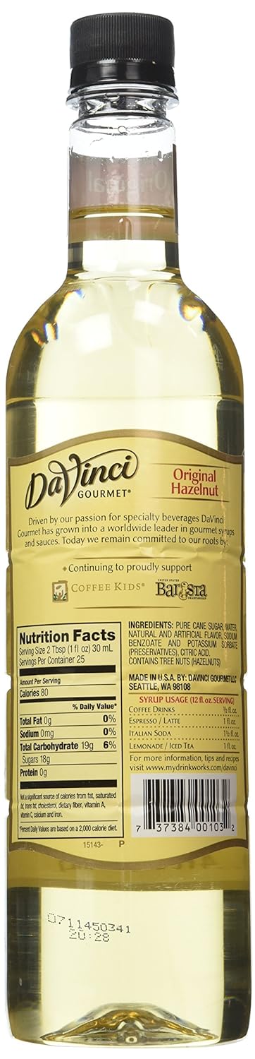 Davinci Gourmet Classic Original Hazelnut Syrup - 750 milliliter - Plastic Bottle