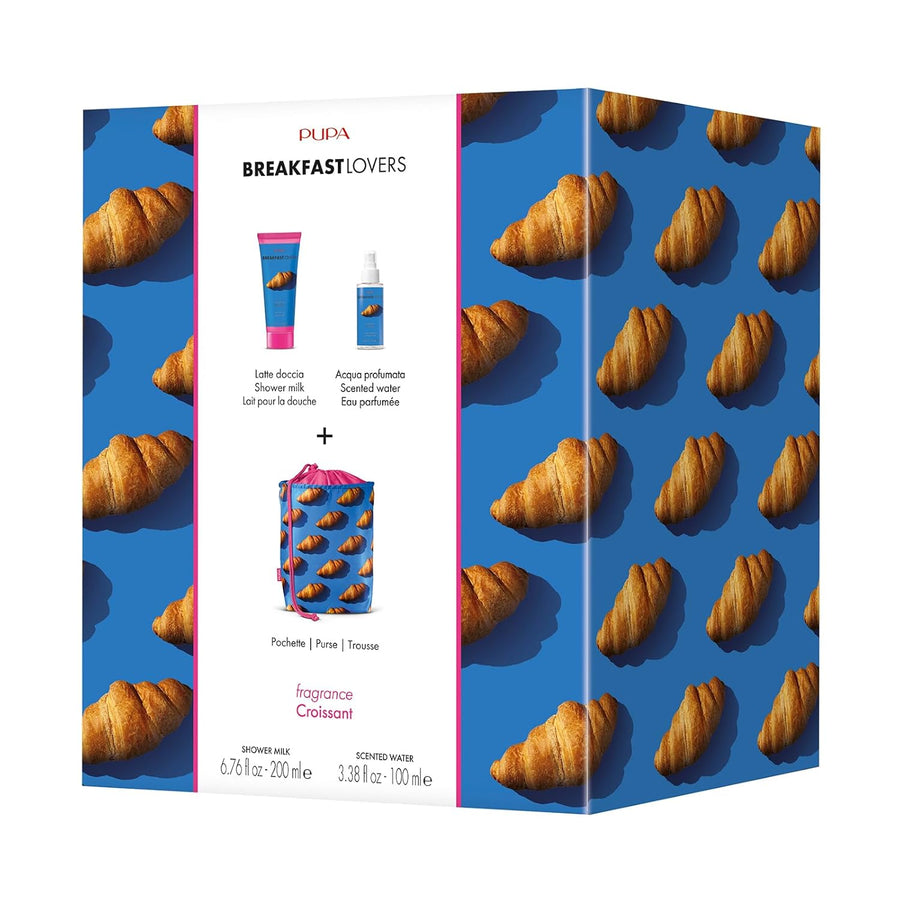 Pupa Milano Breakfast Lovers Set, Croissant, 3 Pc - Shower Milk and Scented Water - Body Wash - Body Mist - Hydrating Body Wash - Skin Care Gift Set