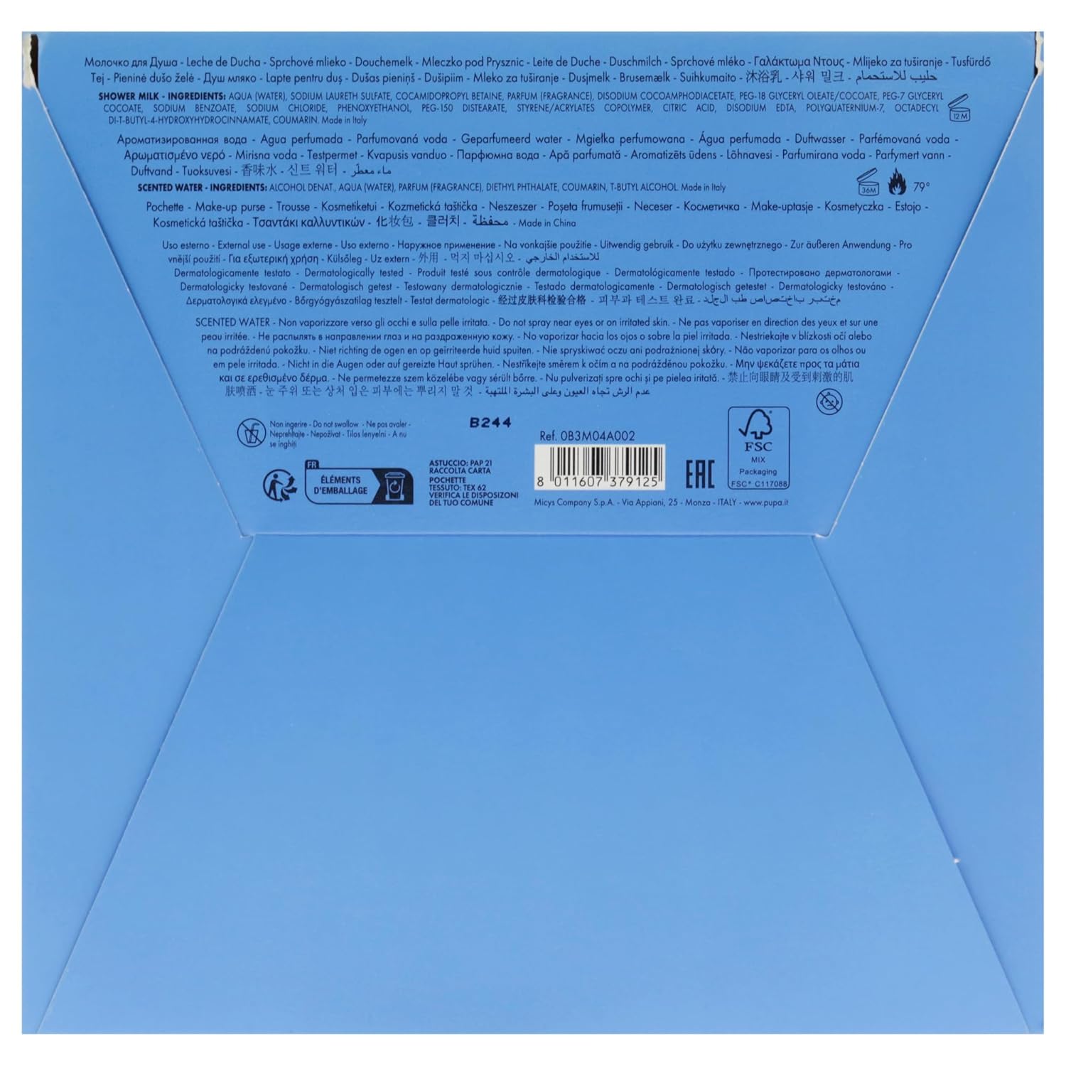 Pupa Milano Breakfast Lovers Set, Croissant, 3 Pc - Shower Milk and Scented Water - Body Wash - Body Mist - Hydrating Body Wash - Skin Care Gift Set